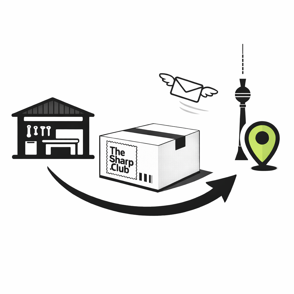 Die Versandbox verlässt die Werkstatt und wird zum Kunden nach Berlin geschickt. 