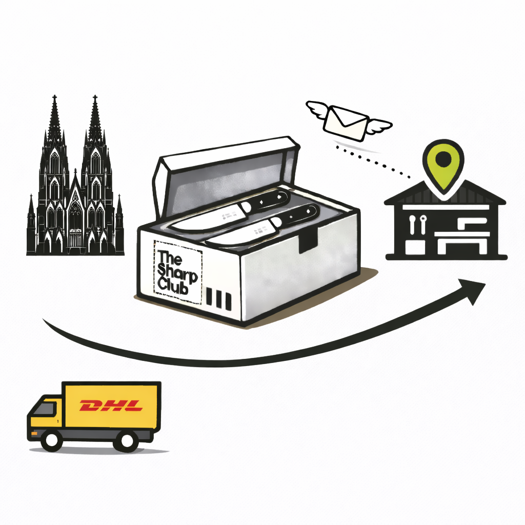 Die Messer werden per Post in die Werkstatt geschickt. 